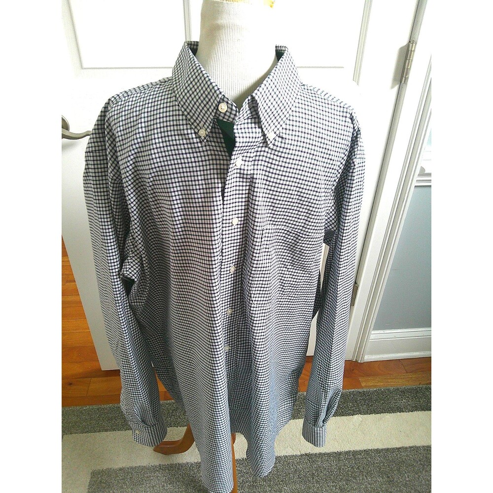 NEW Paul Frederick   2-Ply Cotton Dobby  Shirt Black & Green  Check 17 1/2 / 38